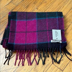 Foxford Pink and Black Tartan Scarf. NWT 100% Lambswool